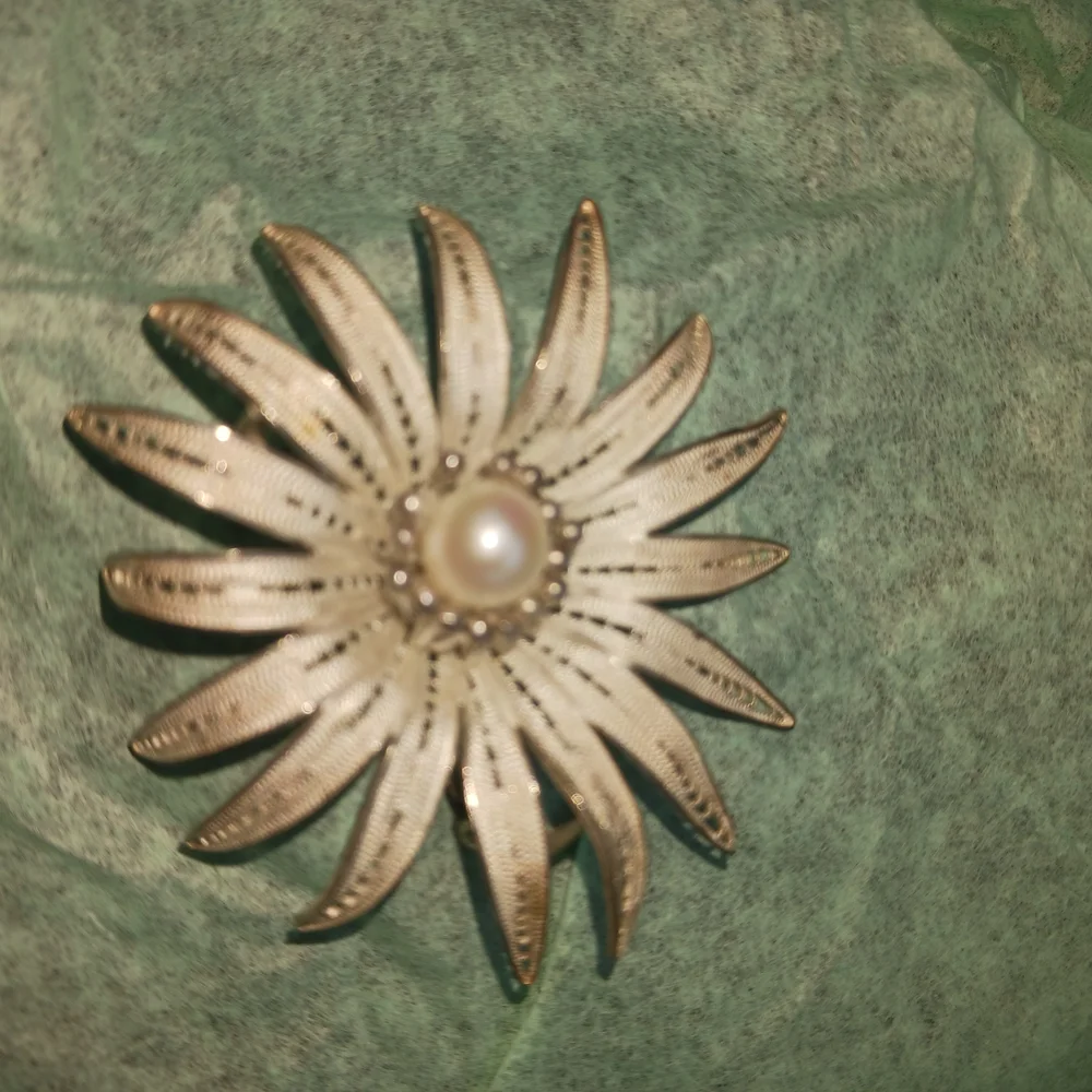 Elegant Silver Floral Brooch with Pearl Center